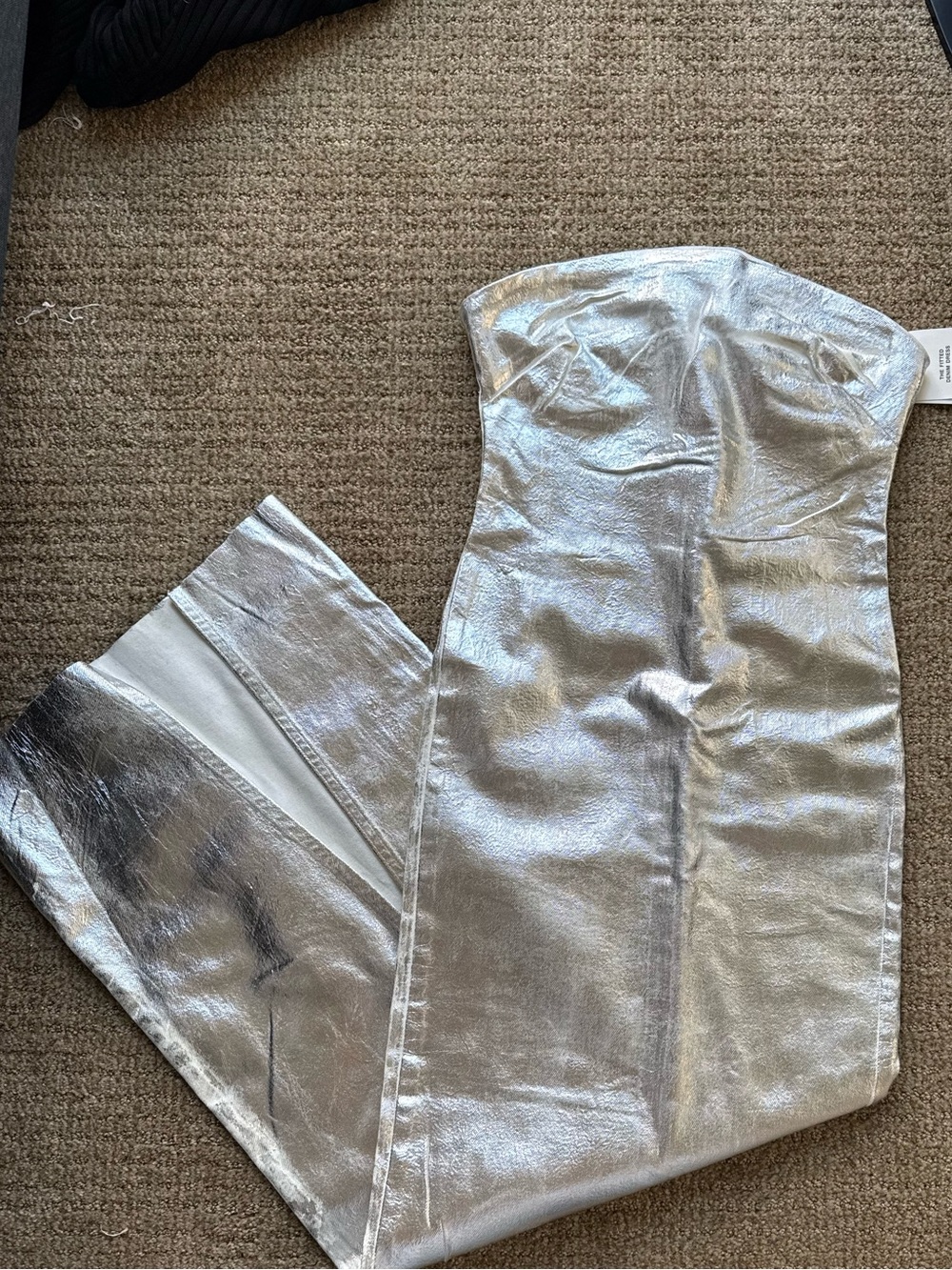Zara Metallic Silver Strapless Jumpsuit